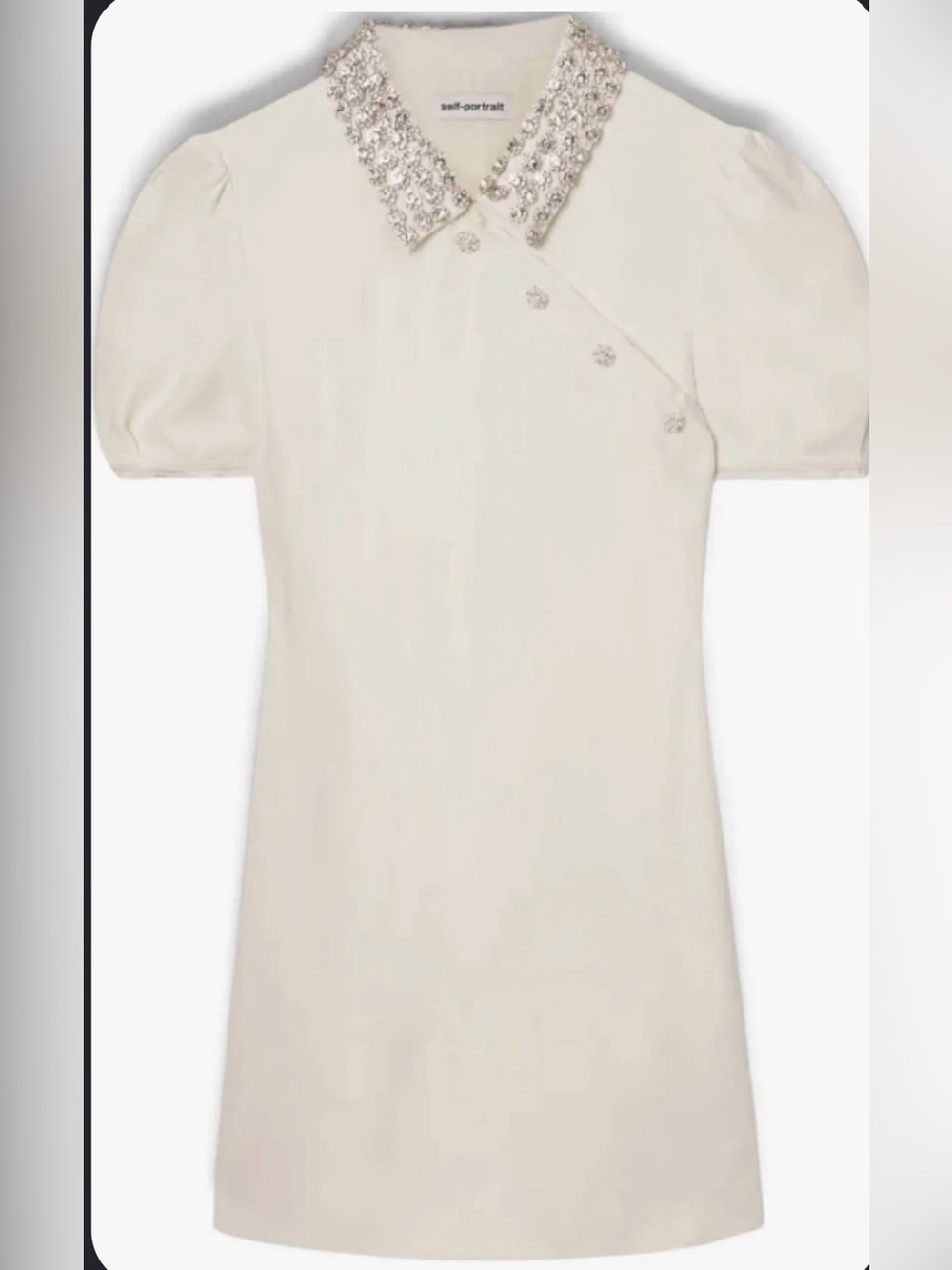 Self-Portrait Cream Embellished Collar Puff Sleeve Tunic